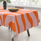 Modern Retro Liquid Swirl Pink and Orange Abstract Pattern Tablecloth Gallery Image 3