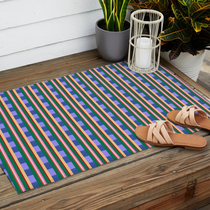 Woven Color Block Stripes Outdoor Rug Gallery Image 2