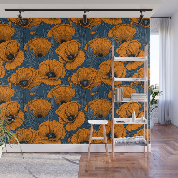 Orange poppies Wall Mural Gallery Image 1