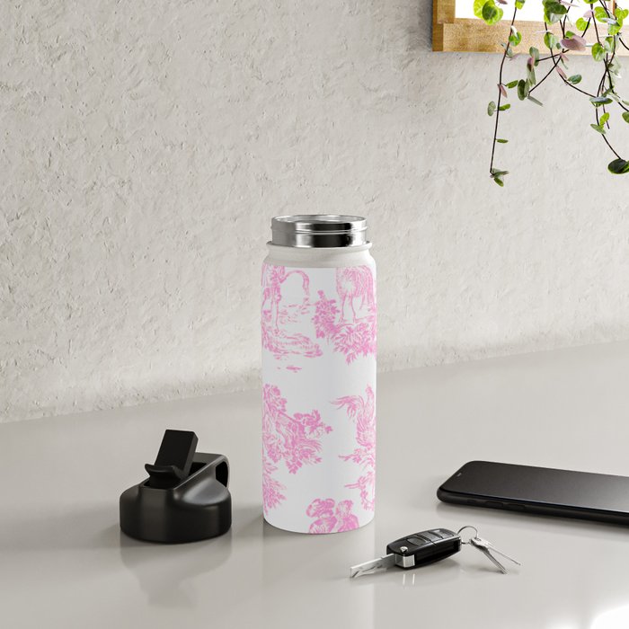 Pink Toile De Jouy Print Water Bottle Gallery Image 4