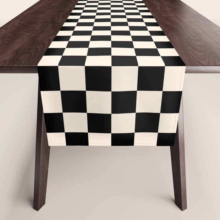 Checkerboard Mini Check Pattern in Black and Almond Cream Table Runner Gallery Image 1
