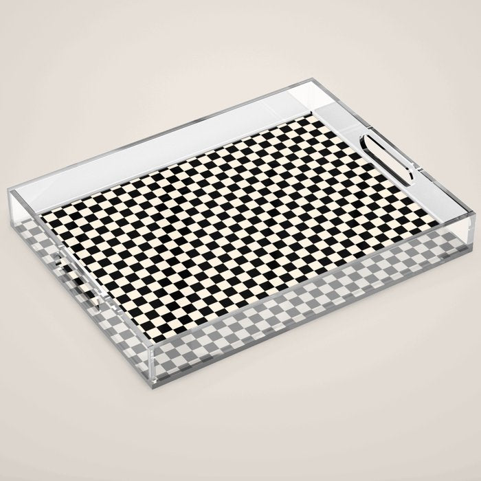 Checkerboard Mini Check Pattern in Black and Almond Cream Acrylic Tray Gallery Image 1