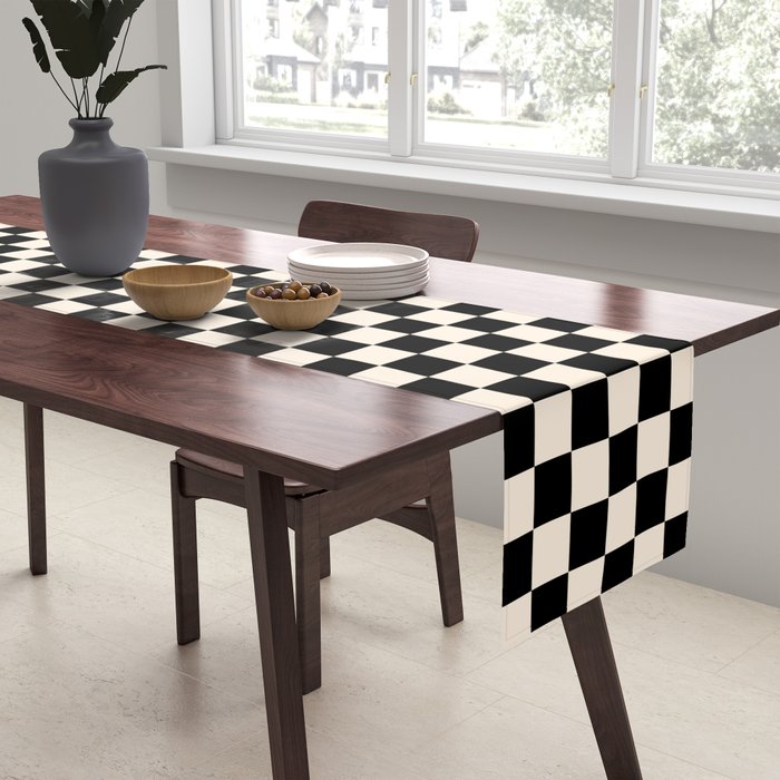 Checkerboard Mini Check Pattern in Black and Almond Cream Table Runner Gallery Image 2