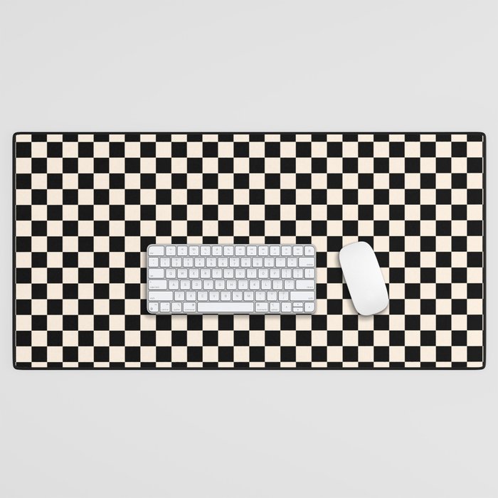 Checkerboard Mini Check Pattern in Black and Almond Cream Desk Mat Gallery Image 1