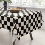 Checkerboard Mini Check Pattern in Black and Almond Cream Tablecloth Gallery Image 3