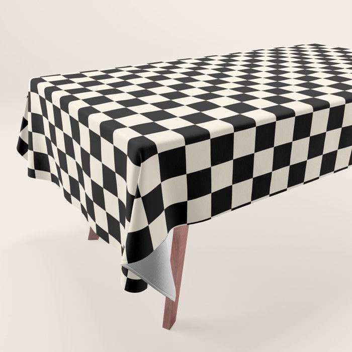 Checkerboard Mini Check Pattern in Black and Almond Cream Tablecloth Gallery Image 1