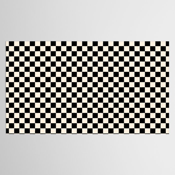 Checkerboard Mini Check Pattern in Black and Almond Cream Tablecloth Gallery Image 2