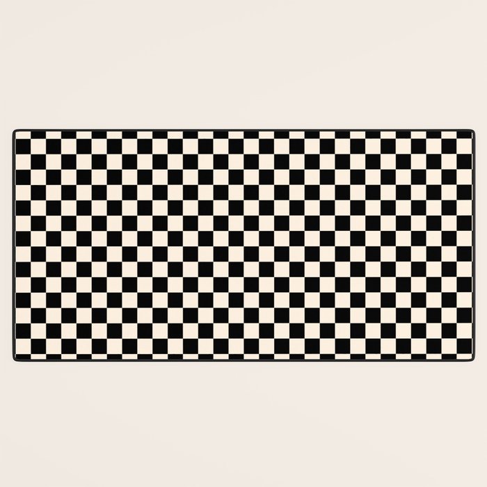 Checkerboard Mini Check Pattern in Black and Almond Cream Desk Mat Gallery Image 3