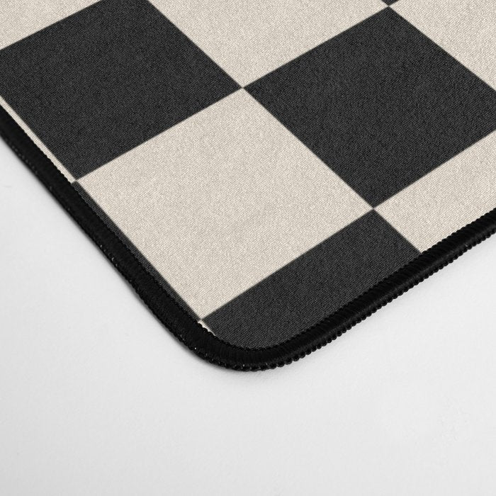 Checkerboard Mini Check Pattern in Black and Almond Cream Desk Mat Gallery Image 4