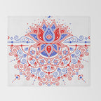 Sacred Lotus Mandala - Red & Blue Palette Throw Blanket Gallery Image 2