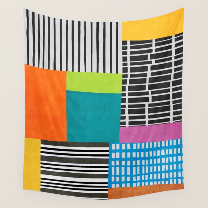 Colorful Patchwork Design Artwork Wall Tapestry Gallery Image 1