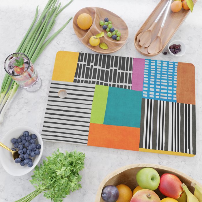 Colorful Patchwork Design Artwork Cutting Board Gallery Image 2