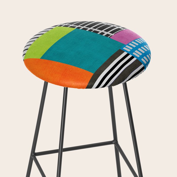Colorful Patchwork Design Artwork Stool Gallery Image 2
