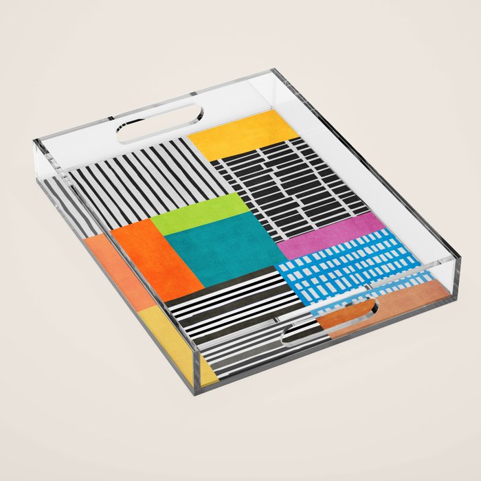 Colorful Patchwork Design Artwork Acrylic Tray Gallery Image 1