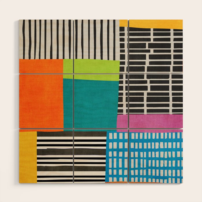 Colorful Patchwork Design Artwork Wood Wall Art Gallery Image 1