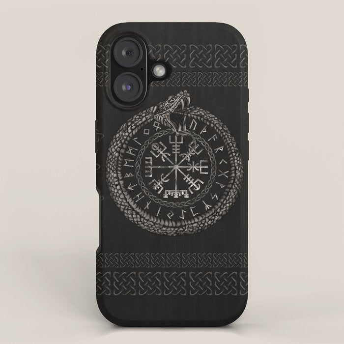 Vegvisir with Ouroboros and runes iPhone Case Gallery Image 1