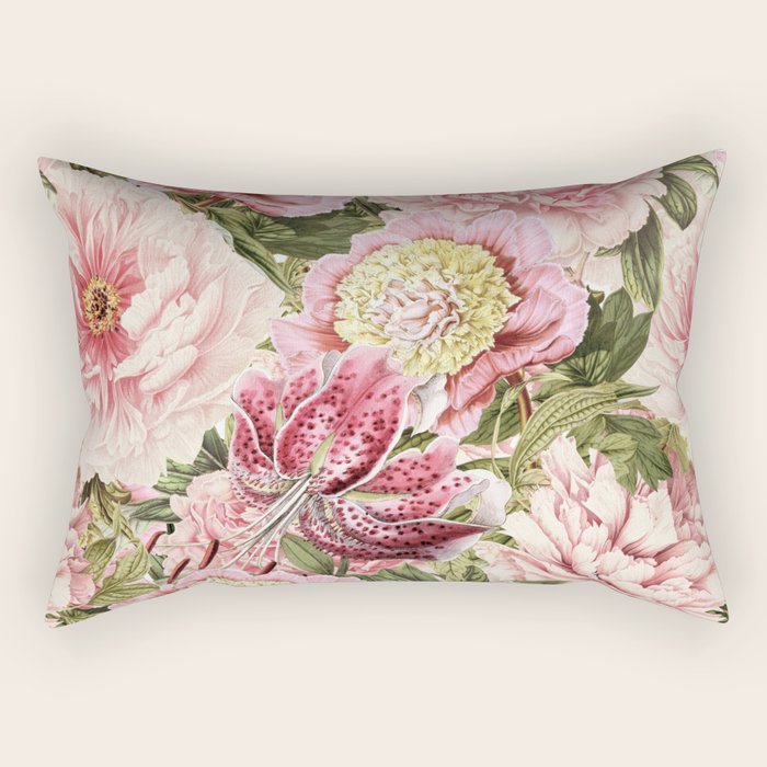 Vintage & Shabby Chic Floral Peony & Lily Flowers Watercolor Pattern Rectangular Pillow Gallery Image 2