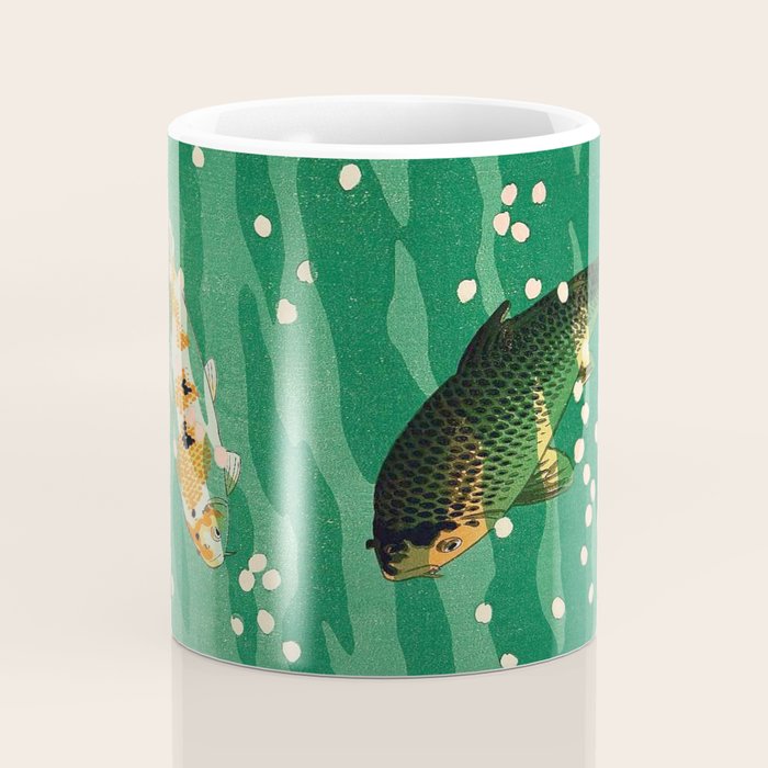 Vintage Japanese Woodblock Print Asian Art Koi Pond Fish Turquoise Green Water Cherry Blossom Coffee Mug Gallery Image 4