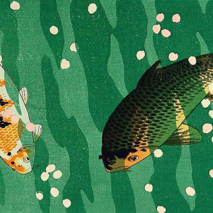 Vintage Japanese Woodblock Print Asian Art Koi Pond Fish Turquoise Green Water Cherry Blossom Coffee Mug Gallery Image 2