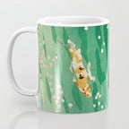 Vintage Japanese Woodblock Print Asian Art Koi Pond Fish Turquoise Green Water Cherry Blossom Coffee Mug Gallery Image 3