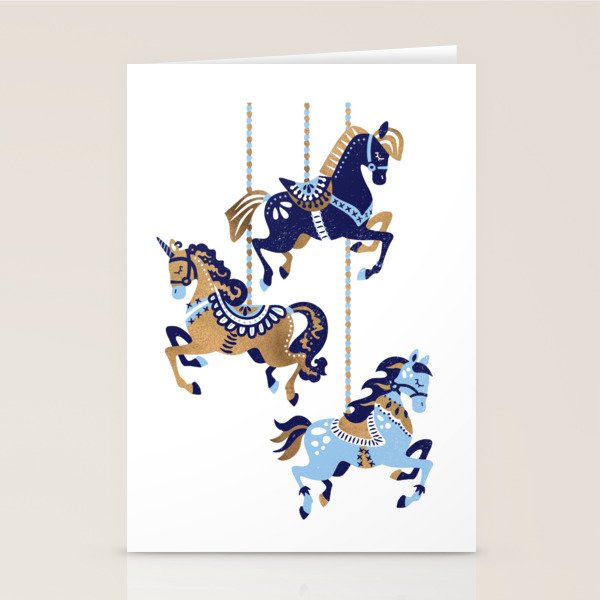 Carousel Horses - Copper & Blue Stationery Card Gallery Image 1