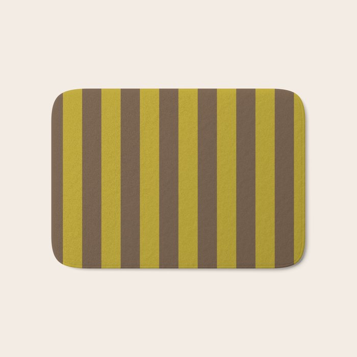 Vintage Moss and Coffee Stripes Bath Mat Gallery Image 1