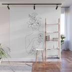 Minimal Line Art Woman with Flowers IV Wall Mural Gallery Image 1