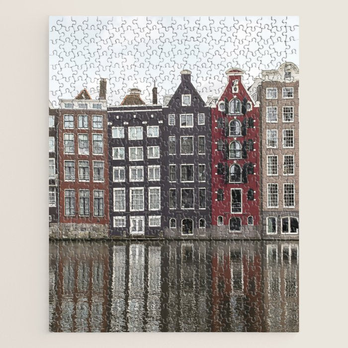 Buildings In Amsterdam City Picture | Dutch Canals Colorful Architecture Art Print | Europe Travel Photography Jigsaw Puzzle Gallery Image 1
