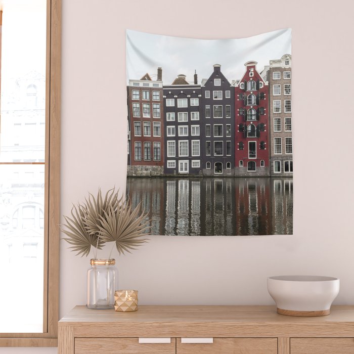 Buildings In Amsterdam City Picture | Dutch Canals Colorful Architecture Art Print | Europe Travel Photography Wall Tapestry Gallery Image 2