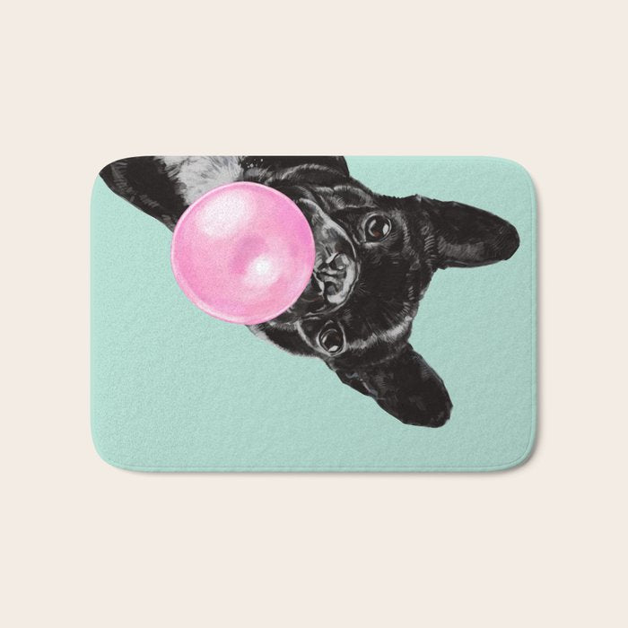 Bubble Gum Sneaky French Bulldog in Green Bath Mat Gallery Image 1
