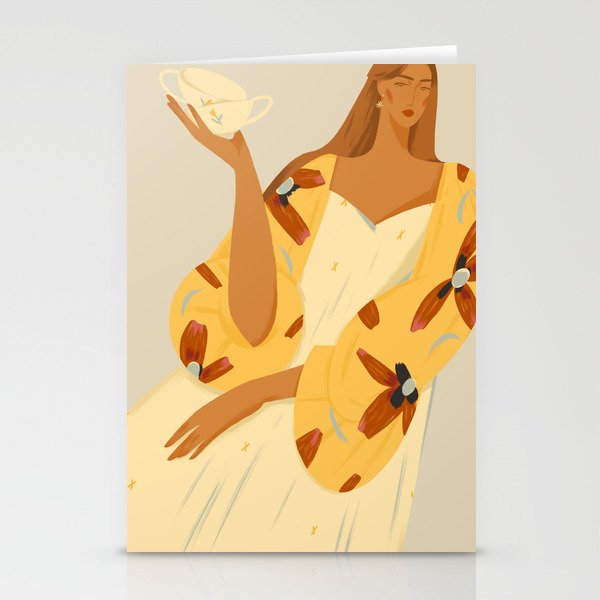 portrait of a red-haired girl with a cup Stationery Card Gallery Image 1