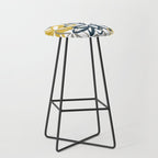 Lotus Garden Painted Floral Pattern in Light Mustard Yellow, Navy Blue, and Gray on White Stool Gallery Image 1