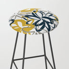 Lotus Garden Painted Floral Pattern in Light Mustard Yellow, Navy Blue, and Gray on White Stool Gallery Image 2