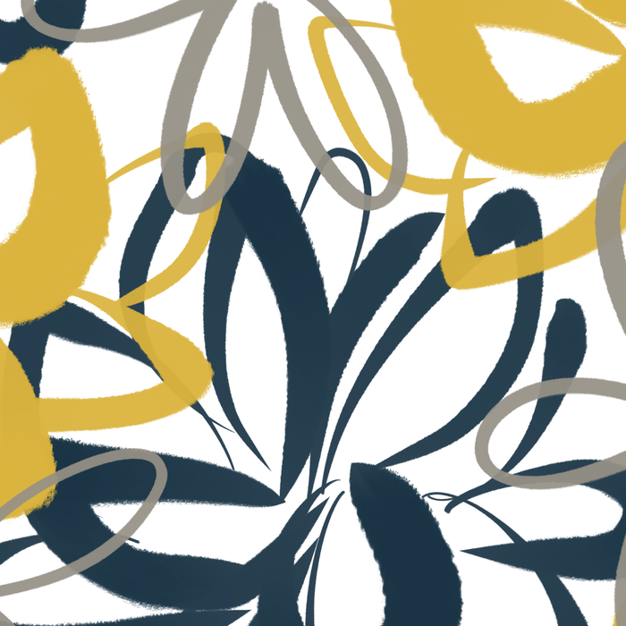 Lotus Garden Painted Floral Pattern in Light Mustard Yellow, Navy Blue, and Gray on White Coffee Mug Gallery Image 2