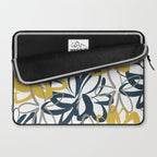 Lotus Garden Painted Floral Pattern in Light Mustard Yellow, Navy Blue, and Gray on White Laptop Sleeve Gallery Image 2