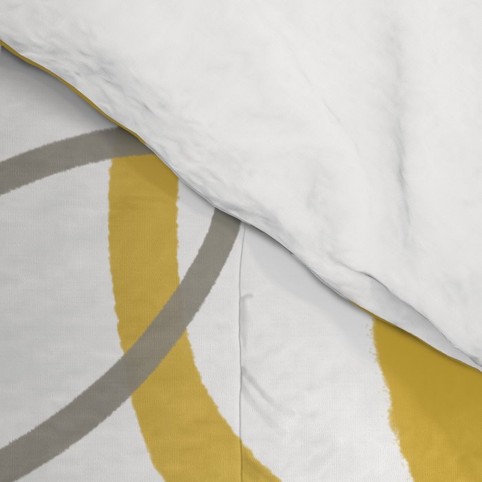 Lotus Garden Painted Floral Pattern in Light Mustard Yellow, Navy Blue, and Gray on White Comforter Gallery Image 4