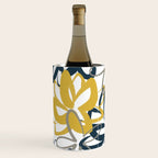 Lotus Garden Painted Floral Pattern in Light Mustard Yellow, Navy Blue, and Gray on White Wine Chiller Gallery Image 2