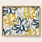 Lotus Garden Painted Floral Pattern in Light Mustard Yellow, Navy Blue, and Gray on White Serving Tray Gallery Image 1