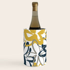 Lotus Garden Painted Floral Pattern in Light Mustard Yellow, Navy Blue, and Gray on White Wine Chiller Gallery Image 3