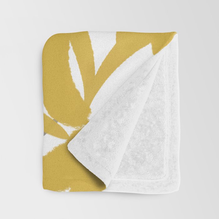 Lotus Garden Painted Floral Pattern in Light Mustard Yellow, Navy Blue, and Gray on White Throw Blanket Gallery Image 3
