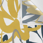 Lotus Garden Painted Floral Pattern in Light Mustard Yellow, Navy Blue, and Gray on White Wall Tapestry Gallery Image 3