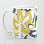 Lotus Garden Painted Floral Pattern in Light Mustard Yellow, Navy Blue, and Gray on White Coffee Mug Gallery Image 3