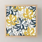 Lotus Garden Painted Floral Pattern in Light Mustard Yellow, Navy Blue, and Gray on White Mini Art Print Gallery Image 1