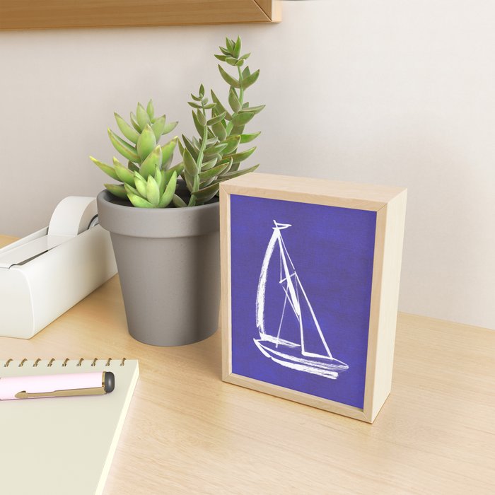 Sailboat Drawing - Indigo Blue Mini Art Print Gallery Image 2