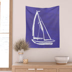 Sailboat Drawing - Indigo Blue Wall Tapestry Gallery Image 2
