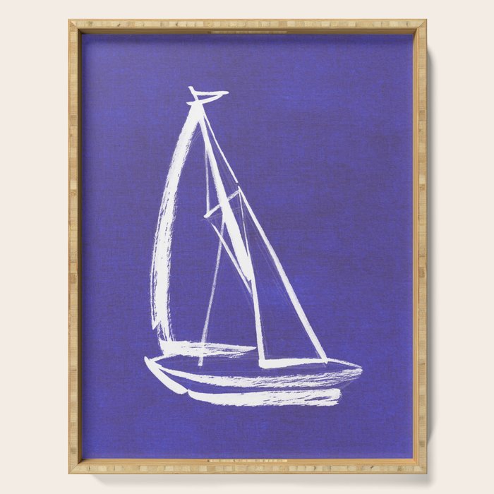Sailboat Drawing - Indigo Blue Serving Tray Gallery Image 1