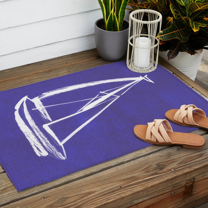 Sailboat Drawing - Indigo Blue Outdoor Rug Gallery Image 2