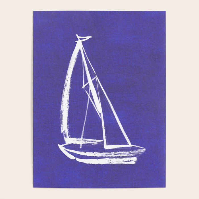 Sailboat Drawing - Indigo Blue Poster Gallery Image 4