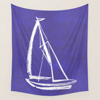 Sailboat Drawing - Indigo Blue Wall Tapestry Gallery Image 4