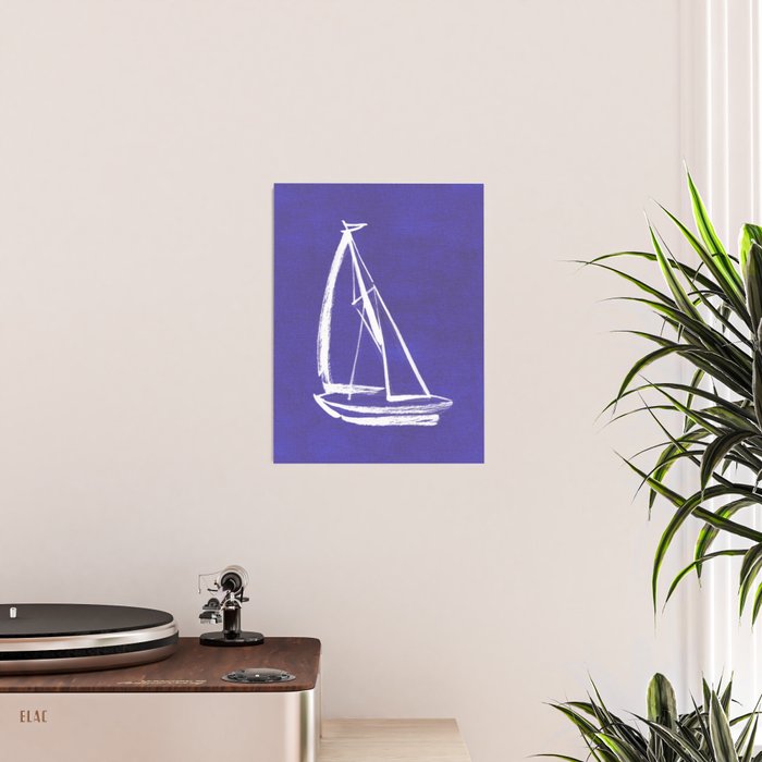 Sailboat Drawing - Indigo Blue Poster Gallery Image 2